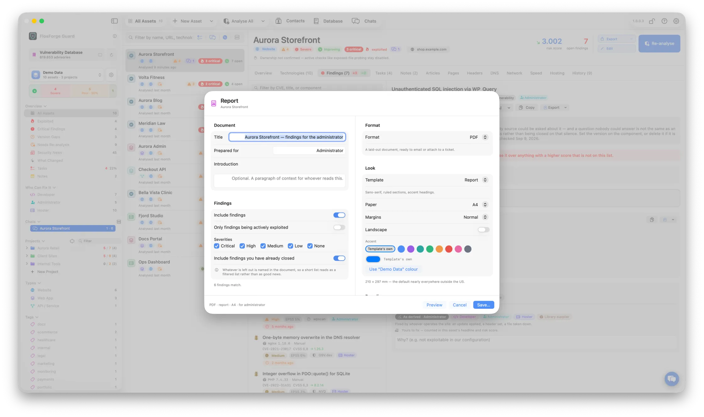 The report builder, with a report being addressed to one role