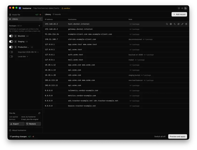 Dark theme view of the central record library