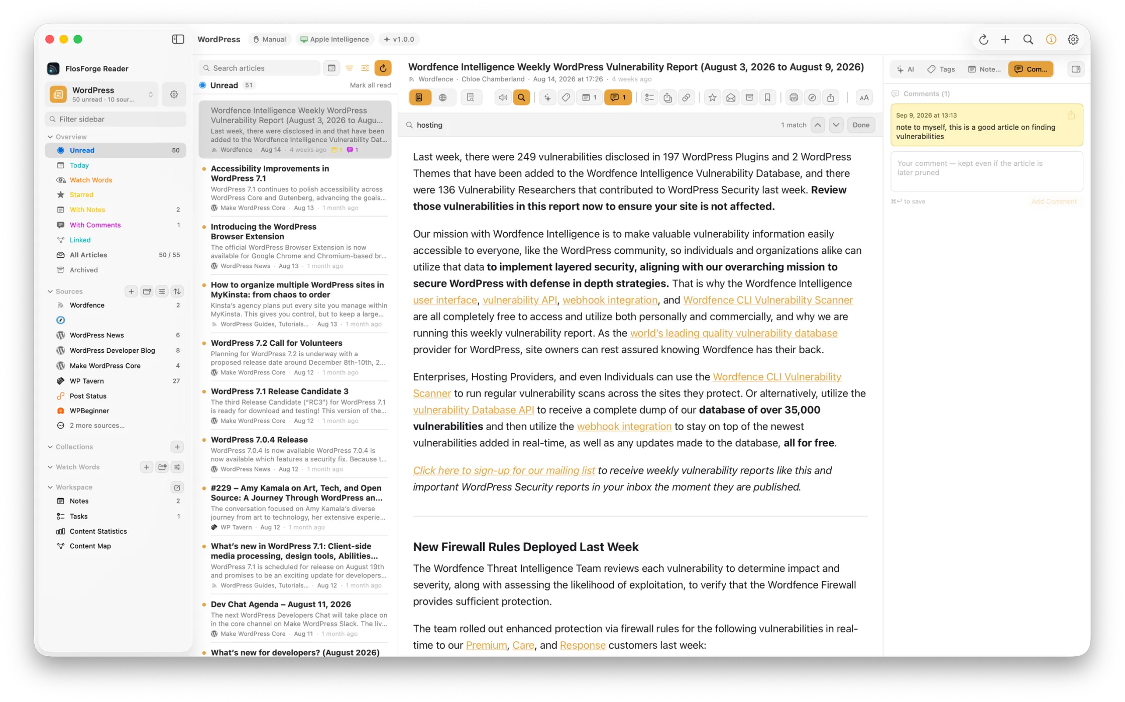 The Comments tab of the article inspector, with the empty comment box visible