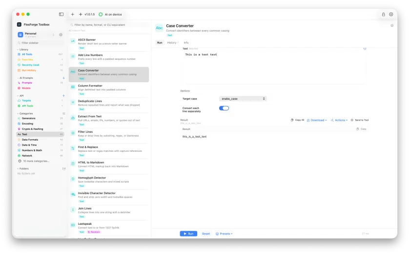 The Case Converter open beside the list of text tools