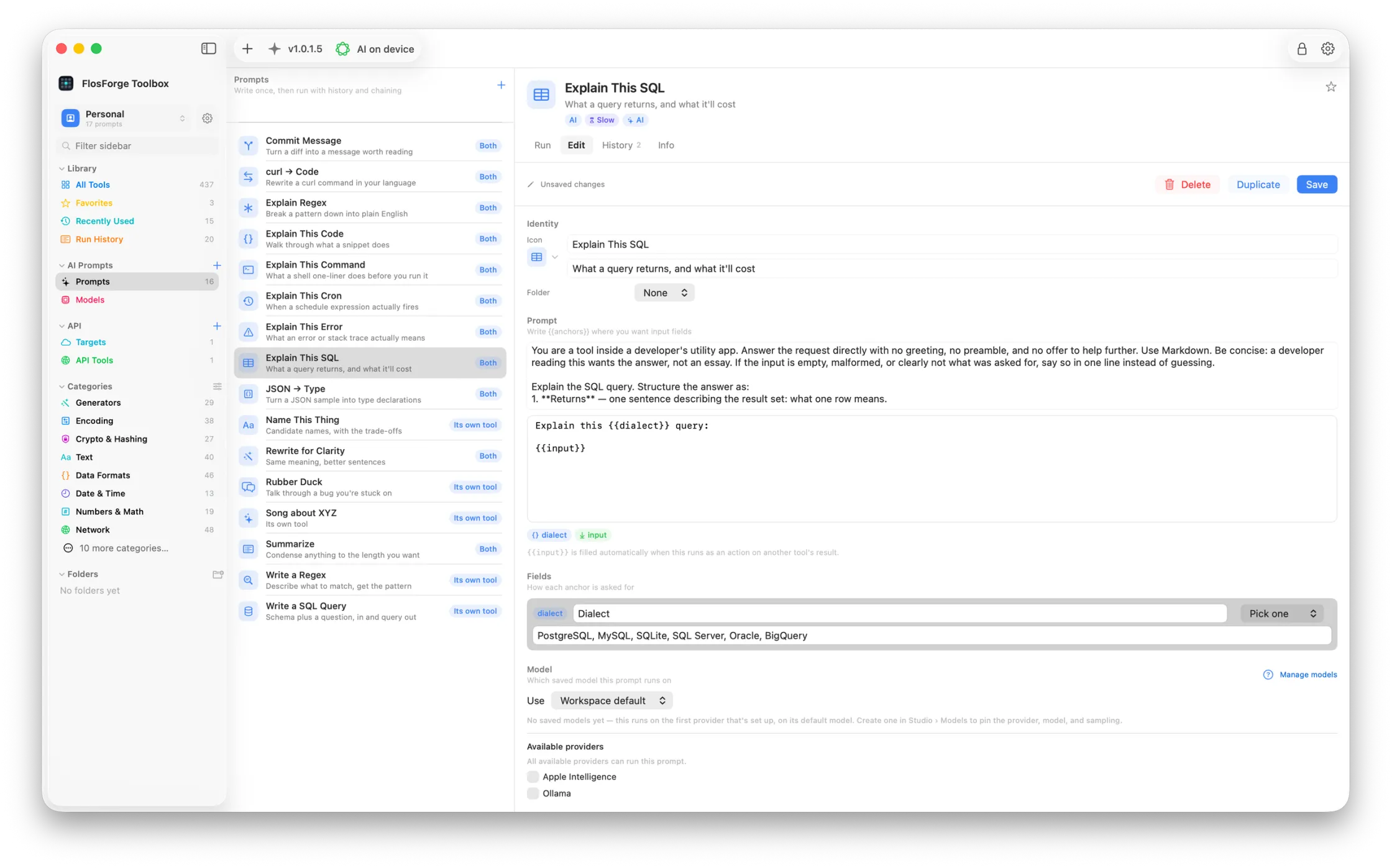 The prompt editor, showing the prompt text, its anchors and the fields they produce